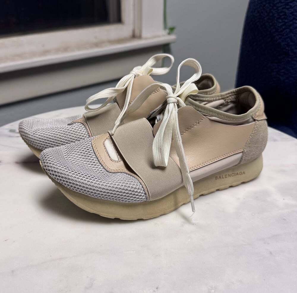 Balenciaga Race Runner Shoes Sneakers Cream Nude White Size 38